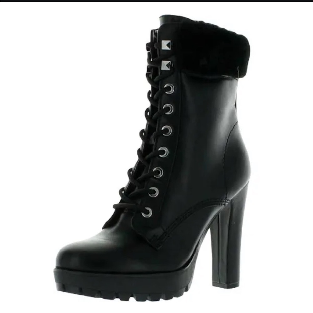 Guess Tetian Womens Faux Fur Stiletto Combat & Lace-Up Boots